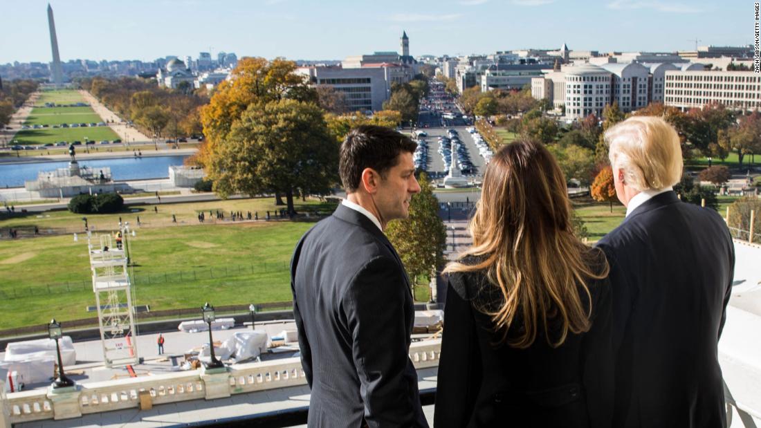 Ryan shows President-elect Donald Trump and his wife, Melania, the Speaker&#39;s Balcony at the US Capitol on November 10, 2016, days after Trump was elected.