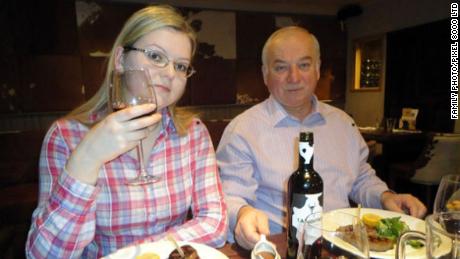 Former Russian spy Sergei Skripal and his daughter, Yulia Skripal, are pictured at a restaurant in Salisbury.