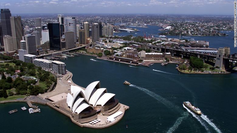 An aerial view of the Sydney Opera House.