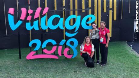 Caroline Dubois with her daughter and sister at the athletes&#39; village.