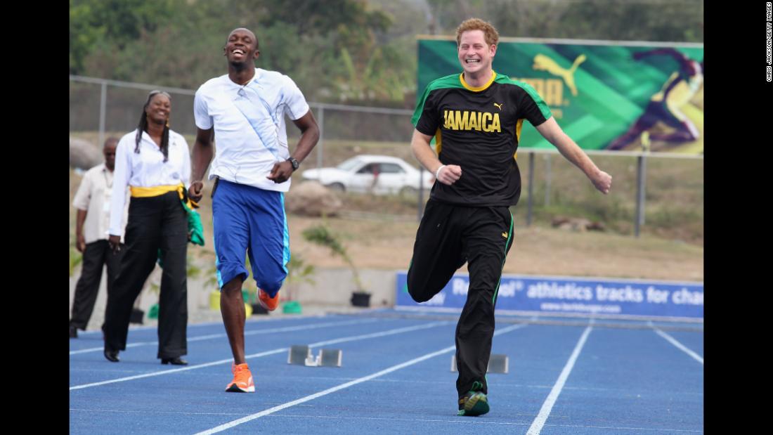 During a visit to Jamaica, Prince Harry challenged world-class sprinter Usain Bolt to a race. &quot;I remember it so clearly,&quot; says Jackson. &quot;Prince Harry sprinted off leaving Bolt trailing in his wake. That caught me by surprise... That&#39;s the kind of thing that happens with Harry. You&#39;ve got to learn to always be ready.&quot; Kingston, Jamaica, March 2012.