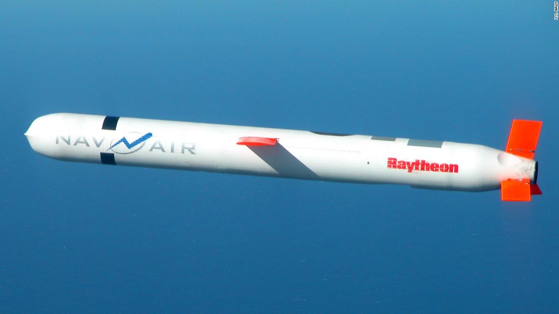A Tomahawk cruise missile, conducts a flight over a test range in southern California.
