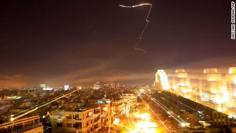 Damascus is seen as the U.S. launches an attack on Syria targeting different parts of the capital early Saturday, April 14, 2018. 