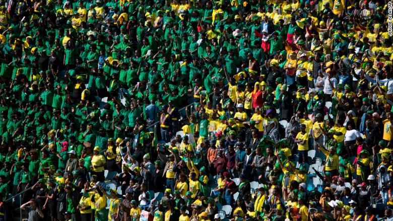 Mourners pack the stands at  Soweto&#39;s Orlando stadium for Saturday&#39;s funeral.
