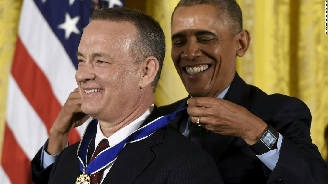 Hanks receives the Presidential Medal of Freedom, the nation&#39;s highest civilian honor, in November 2016. &quot;From a Philadelphia courtroom, to Normandy&#39;s beachheads, to the dark side of the moon, he has introduced us to America&#39;s unassuming heroes,&quot; President Obama said at the ceremony.