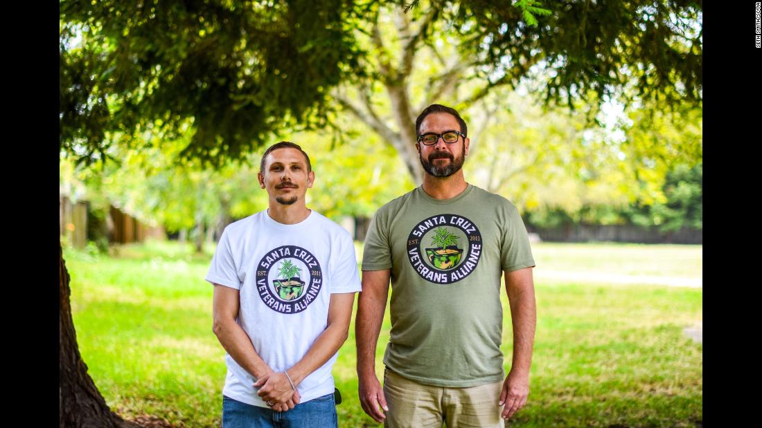 Veterans Aaron Newsom, left, and Jason Sweatt met in 2011 and learned that they shared a positive experience: finding relief for their war-related health issues with medical cannabis. The VA can&#39;t prescribe it, and cannabis can be too expensive for a lot of veterans.