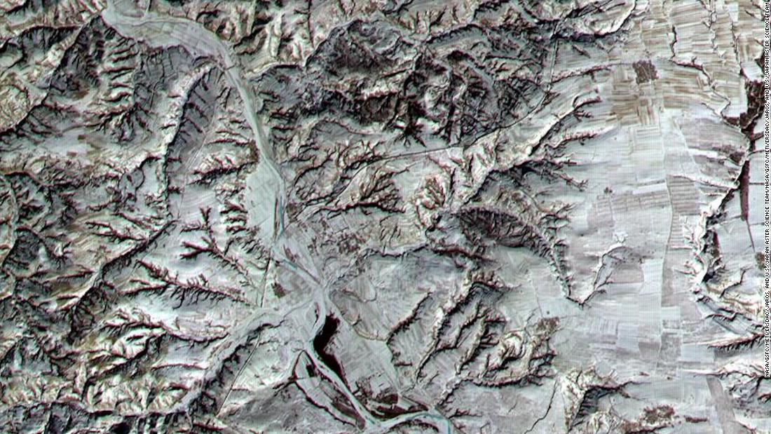 &lt;strong&gt;Great Wall of China:&lt;/strong&gt; Stretching more than 13,000 miles across northern China, the Great Wall of China is thought to have been built in the third century BC. The ancient fortification is now one of the most visited landmarks in the world. The Terra satellite took this image showing northern Shanxi Province, where the wall weaves through the craggy mountains.