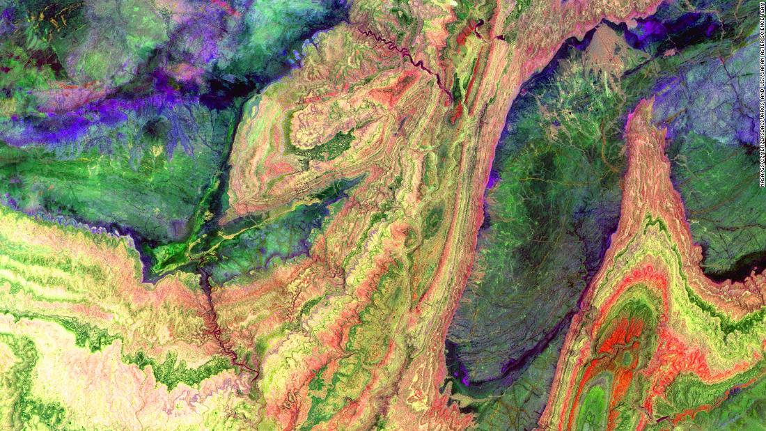 &lt;strong&gt;The Anti-Atlas Mountains, Morocco: &lt;/strong&gt;The swirling hues of the Anti-Atlas Mountains were captured by ASTER (Advanced Spaceborne Thermal Emission and Reflection Radiometer) on NASA&#39;s Terra satellite. Formed roughly 80 million years ago, the mountains formed when Africa and Eurasia collided, resulting in a diverse composition of limestone, sandstone, gypsum and granitic rocks.   