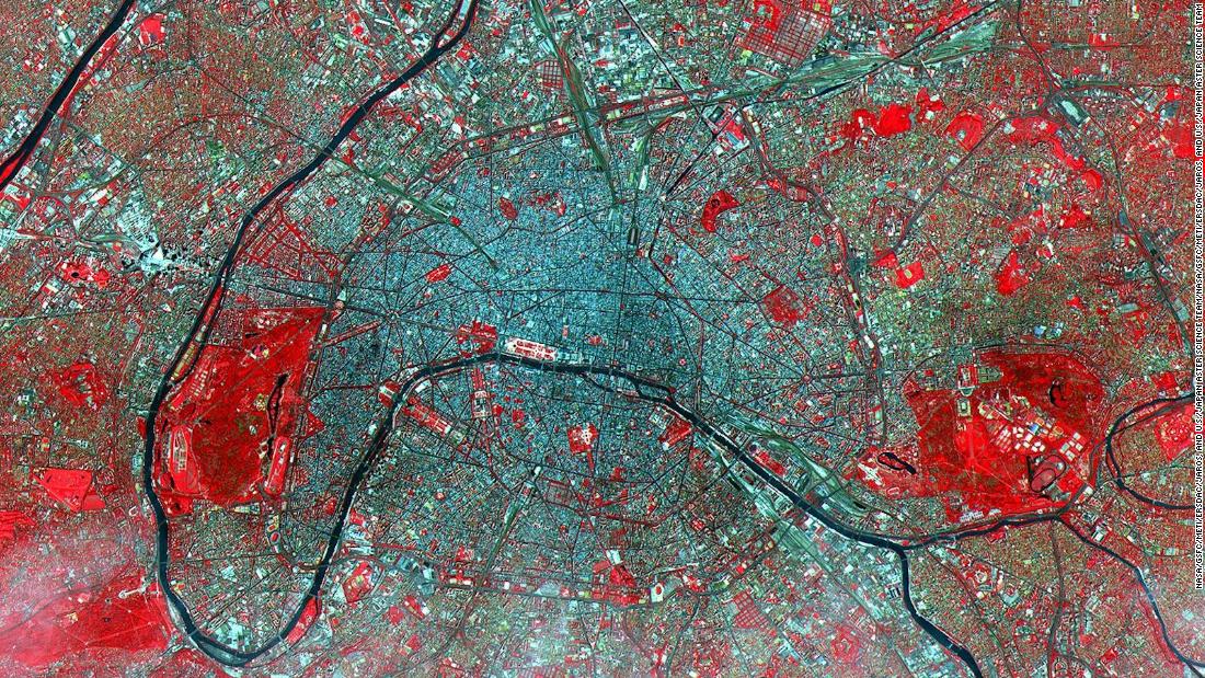 &lt;strong&gt;Paris, France:&lt;/strong&gt; You can just barely make out the Eiffel Tower -- in the middle on the left, by the Seine River -- in this image from NASA&#39;s Terra satellite.  