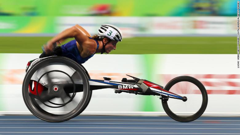 Tatyana McFadden of United States competes in the Women's 4x400m T53/54 final during day 8 of the Rio 2016 Paralympic Games at the Olympic Stadium on September 15, 2016 in Rio de Janeiro, Brazil.