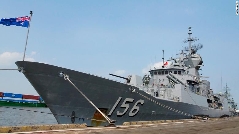 Royal Australian Navy frigate HMAS Toowoomba docked at Saigon port in Ho Chi Minh City, Vietnam, on April 19.