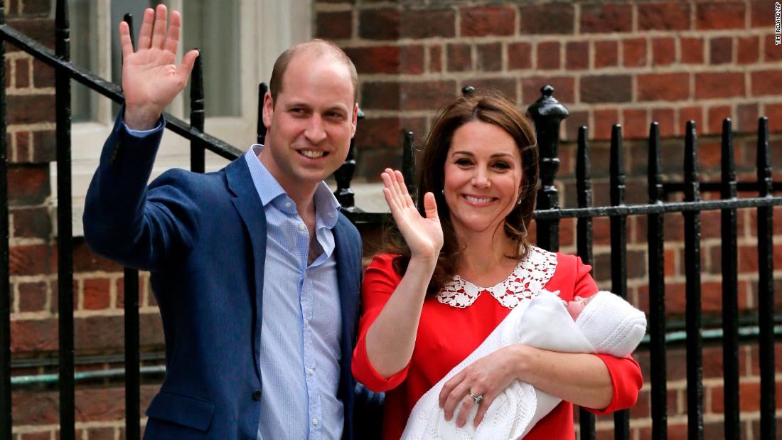 Catherine holds &lt;a href=&quot;https://edition.cnn.com/interactive/2018/04/world/royal-baby-cnnphotos/index.html&quot; target=&quot;_blank&quot;&gt;their newborn baby son Louis&lt;/a&gt; outside a London hospital on April 23, 2018.