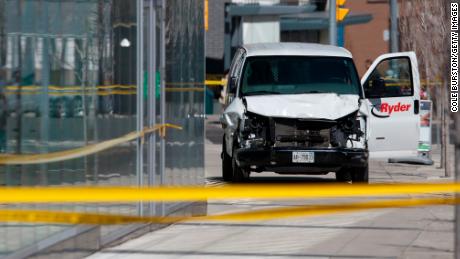 Police inspect a van suspected of being involved in a collision injuring at least eight people at Yonge St. and Finch Ave. on April 23, 2018 in Toronto, Canada. A suspect is in custody after a white van collided with multiple pedestrians. 