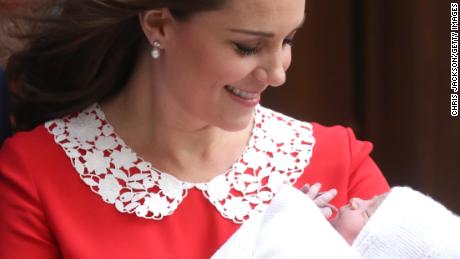 Catherine, Duchess of Cambridge, departs the Lindo Wing with her newborn son, Louis, just hours after his birth on April 23, 2018.