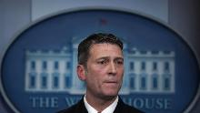 Ronny Jackson pauses during the daily White House press briefing at the White House on January 16, 2018.