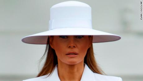 First lady Melania Trump listens during a State Arrival Ceremony on the South Lawn of the White House, Tuesday, April 24, 2018, in Washington. (AP Photo/Evan Vucci)