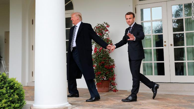 Touchy-feely Trump and Macron