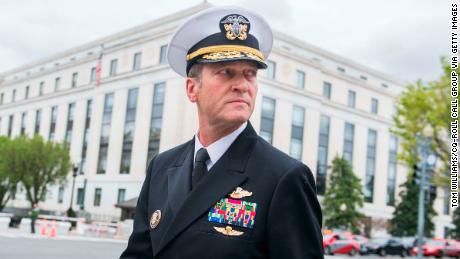 UNITED STATES - APRIL 24: Rear Adm. Ronny Jackson, nominee for Veterans Affairs secretary, leaves Dirksen Building after a meeting on Capitol Hill with Sen. Jerry Moran, R-Kan., on April 24, 2018. (Photo By Tom Williams/CQ Roll Call)