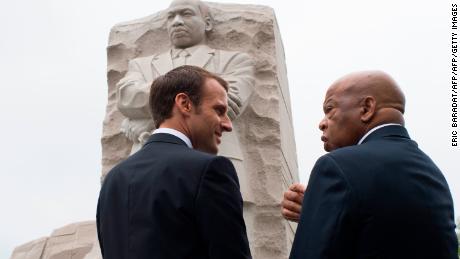 French President Macron and Rep. John Lewis visit MLK memorial