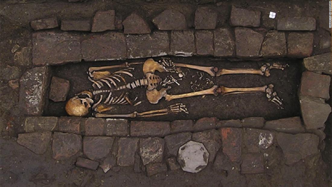 The skeleton of a young woman and her fetus were found in a brick coffin dated to medieval Italy. Her skull shows an example of neurosurgery, and her child was extruded after death in a rare &quot;coffin birth.&quot;