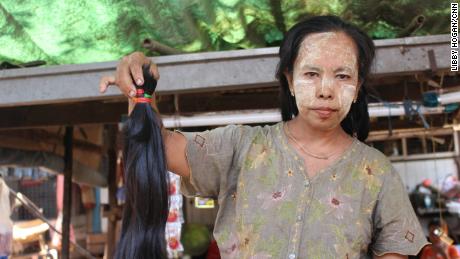 Aye Aye Thein, a hair trader at Yangon&#39;s Insein market. 