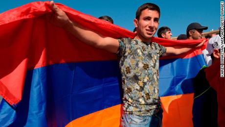 A Pashinyan supporter in Yerevan, ahead of the vote. 