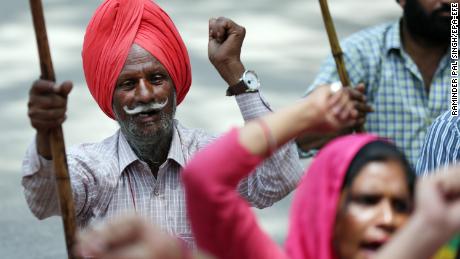 Workers attend a rally in Amritsar, north-west India.
