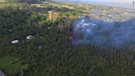 An eruption is shown in the Leilani Estates subdivision in the lower East Rift Zone of the Kilauea volcano. 