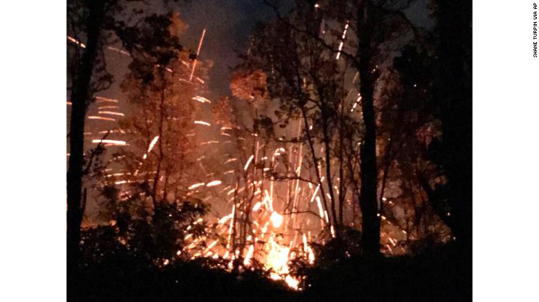 A photo provided by Shane Turpin shows the results of the Kilauea volcano&#39;s eruption early Friday.