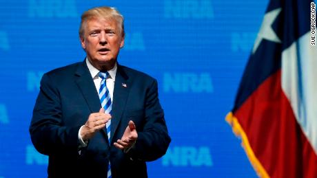 President Donald Trump applauds the audience after speaking at the National Rifle Association annual convention in Dallas, Friday, May 4, 2018. (AP Photo/Sue Ogrocki)