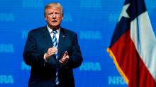 President Donald Trump applauds the audience after speaking at the National Rifle Association annual convention in Dallas, Friday, May 4, 2018. (AP Photo/Sue Ogrocki)