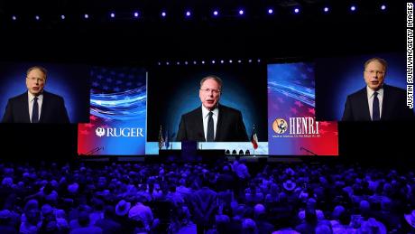 DALLAS, TX - MAY 04:  A video of NRA executive vice president, Wayne LaPierre is displayed on monitors at the NRA-ILA Leadership Forum during the NRA Annual Meeting & Exhibits at the Kay Bailey Hutchison Convention Center on May 4, 2018 in Dallas, Texas.  The National Rifle Association's annual meeting and exhibit runs through Sunday.  (Photo by Justin Sullivan/Getty Images)