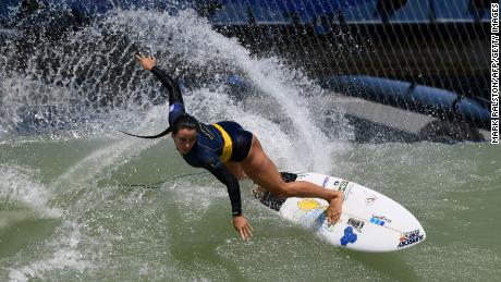 Johanne Defay of France in action during the World Surf League&#39;s Founders&#39; Cup.