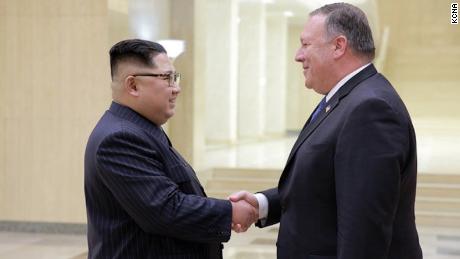 North Korean leader Kim Jong Un and US Secretary of State Mike Pompeo, photographed during a meeting in Pyongyang. 