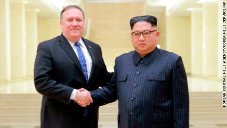A photo from the North Korean government, shows US Secretary of State Mike Pompeo with North Korean leader Kim Jong Un.