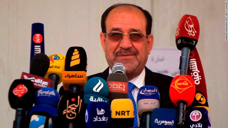 Nuri al-Maliki speaks during a tribal gathering on May 13, 2017, in Najaf.