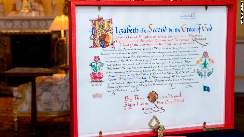 Image shows Queen's consent for royal marriage