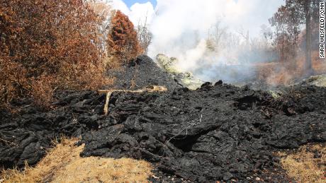 Lava engulfed houses in hard-hit Leilani Estates, Hawaii.