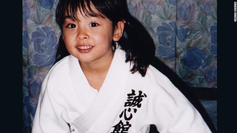 Deguchi getting ready for practise aged four.