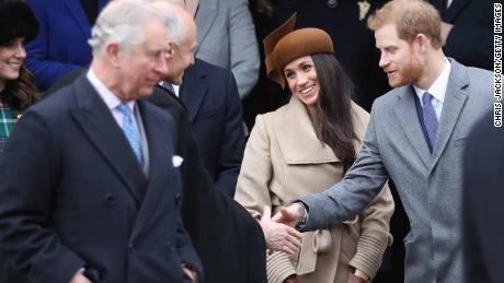 Meghan Markle attends a Christmas Day Service on December 25, 2017 with Prince Harry and members of the royal family, including Prince Charles (right).