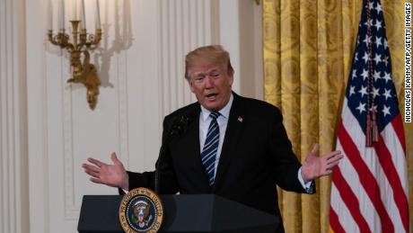 US President Donald Trump addresses a meeting on prison reform at the White House in Washington, DC, on May 18, 2018. (Photo by NICHOLAS KAMM / AFP)        (Photo credit should read NICHOLAS KAMM/AFP/Getty Images)