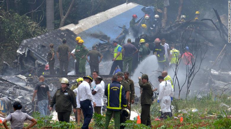The scene at Havana&#39;s Jose Marti International Airport after a Cubana de Aviacion plane crashed Friday.