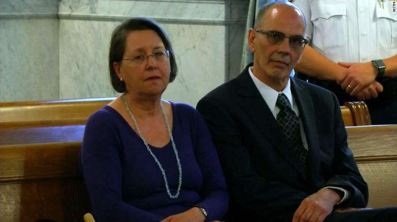 Christina and Mark Rotondo sit in the courtroom during the proceedings.