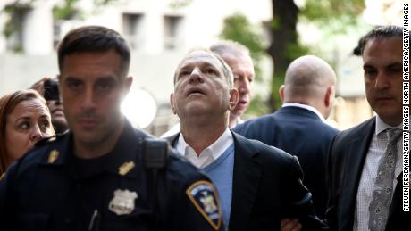 Harvey Weinstein arrives for arraignment at Manhattan Criminal Courthouse in handcuffs.