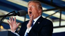 President Donald Trump speaks during a graduation and commissioning ceremony at the U.S. Naval Academy, Friday, May 25, 2018, in Annapolis, Md. (AP Photo/Evan Vucci)