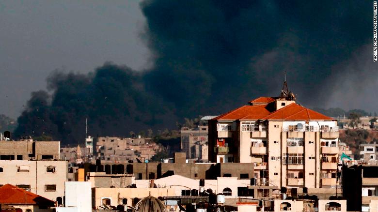 A picture taken from Gaza on Tuesday shows smoke billowing in the background, following an Israeli air strike.