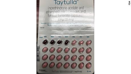 Allergan released this image showing the incorrect packaging for birth-control treatment Taytulla. 