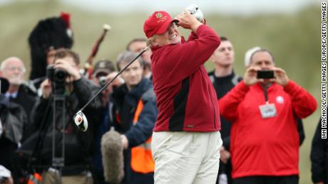 Donald Trump opens his golf course in Aberdeenshire in July 2012.
