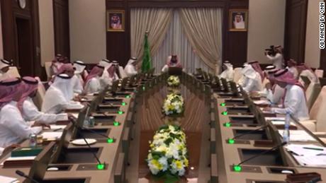 Saudi authorities said this footage depicted a cabinet meeting led by the crown prince on Tuesday. 