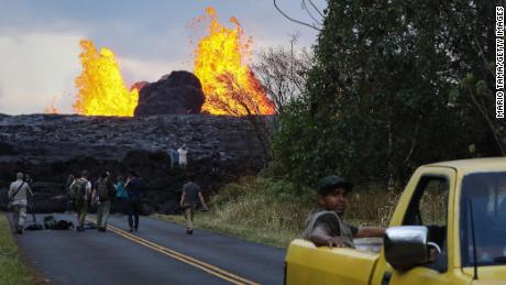 Lava from a Kilauea volcano fissure erupts in Leilani Estates, on Hawaii's Big Island, on May 26.